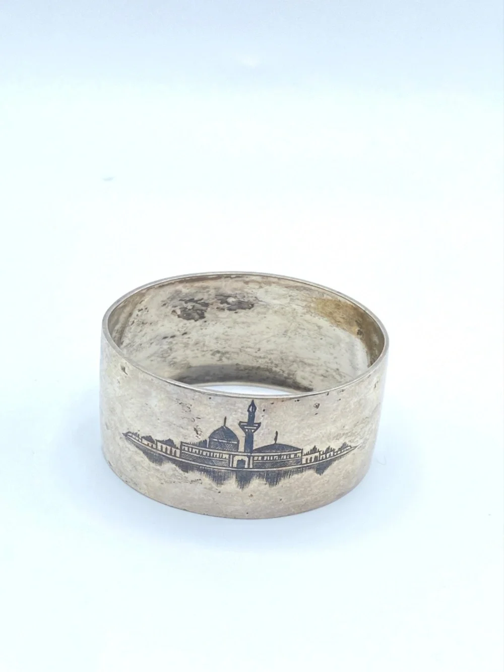 Vintage Iraqi Silver Niello Napkin Rings Set of 4 Double Scenic Middle Eastern